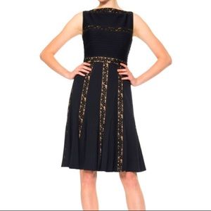 Tadashi Shoji Pintuck Jersey Lace Black Dress